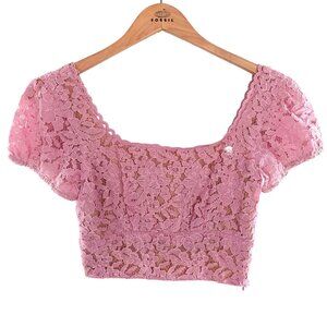 XS Lottie Moss Pink Milkmaid Puff Sleeve Square Neck Crop Top